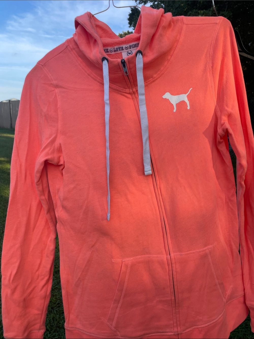 PINK Coral Zip-Up Hoodie Jacket with Dog Logo